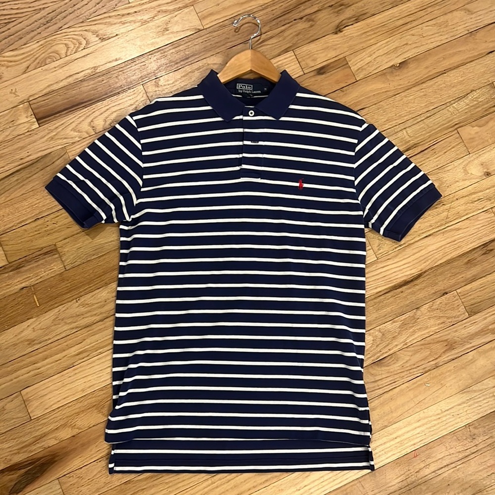 Men’s M - Blue and White Striped Polo